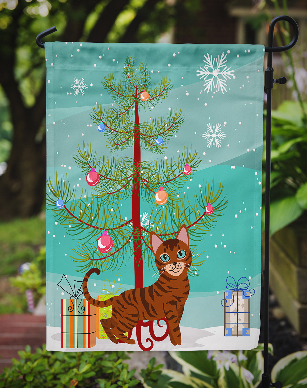 Toyger Cat Merry Christmas Tree Flag Garden Size BB4434GF