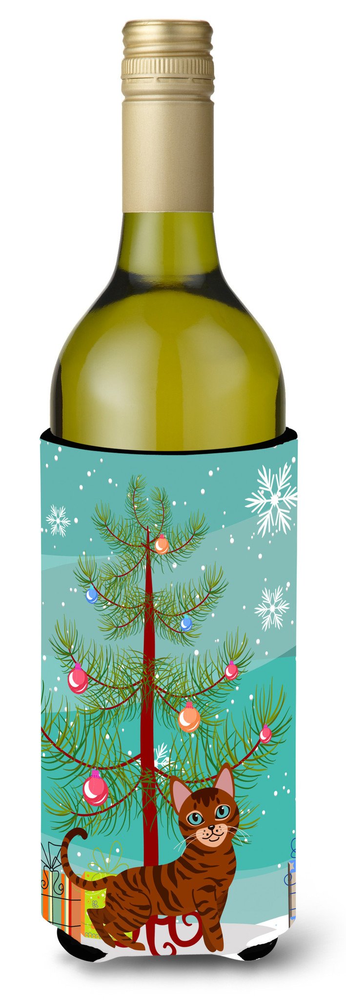 Toyger Cat Merry Christmas Tree Wine Bottle Beverge Insulator Hugger BB4434LITERK by Caroline&#39;s Treasures
