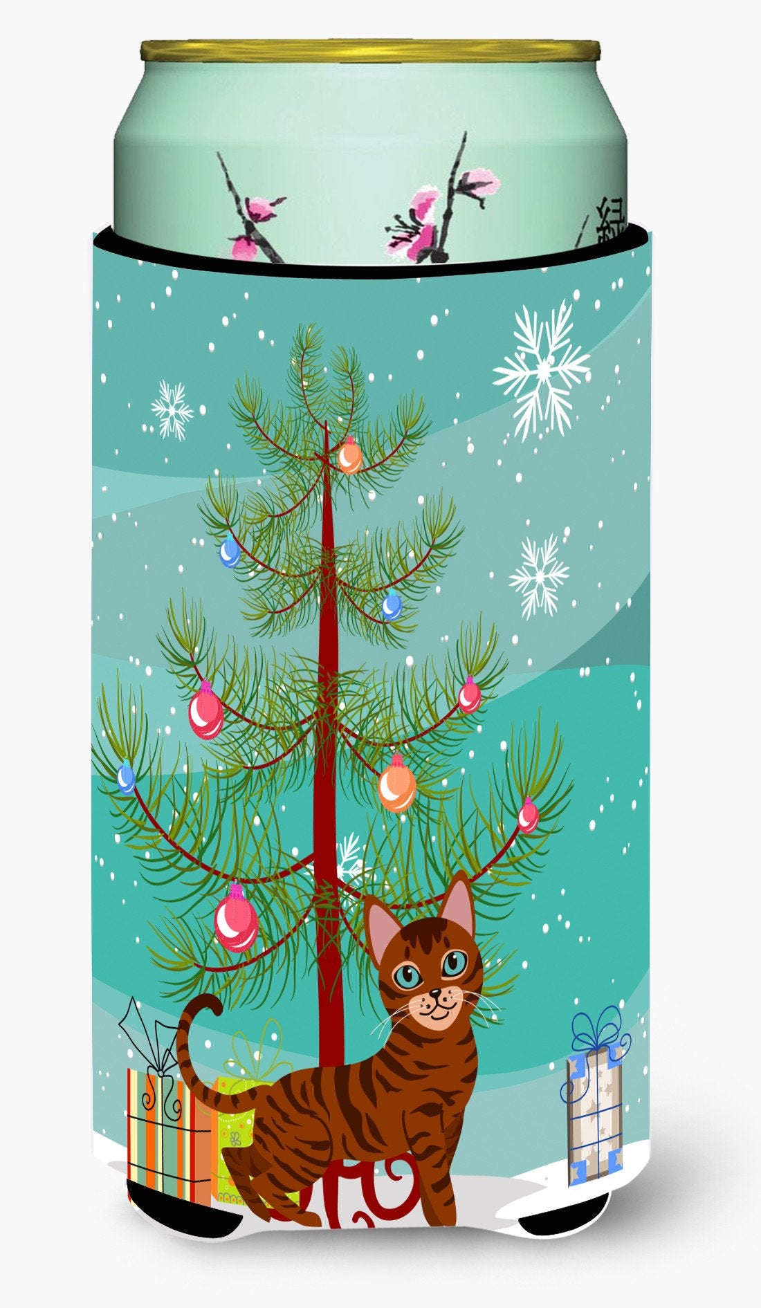 Toyger Cat Merry Christmas Tree Tall Boy Beverage Insulator Hugger BB4434TBC by Caroline's Treasures