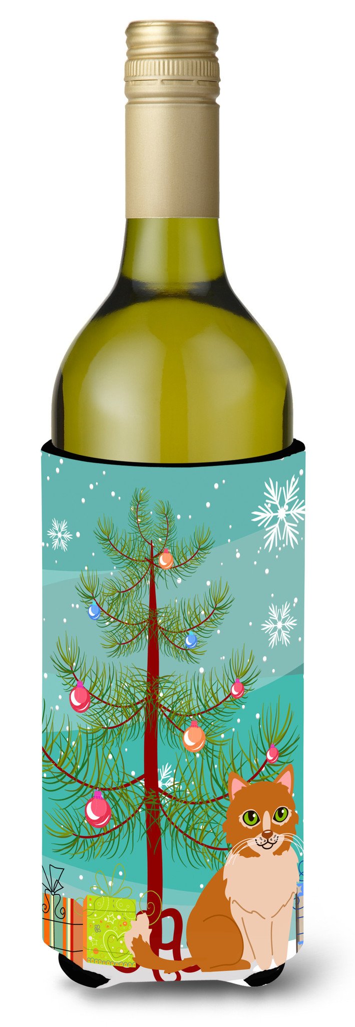 Merry Christmas Tree Ural Rex Cat Wine Bottle Beverge Insulator Hugger BB4435LITERK by Caroline&#39;s Treasures