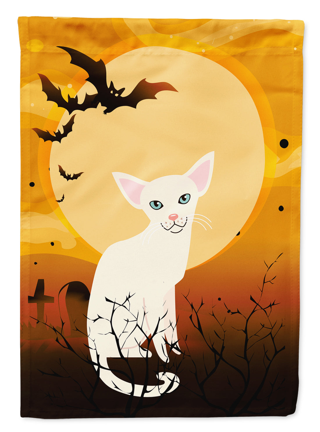 Halloween Foreign White Cat Flag Canvas House Size BB4445CHF