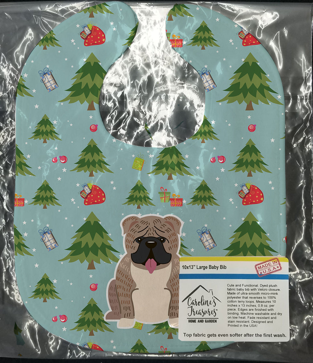 Christmas English Bulldog Grey Brindle  Baby Bib BB4786BIB - the-store.com