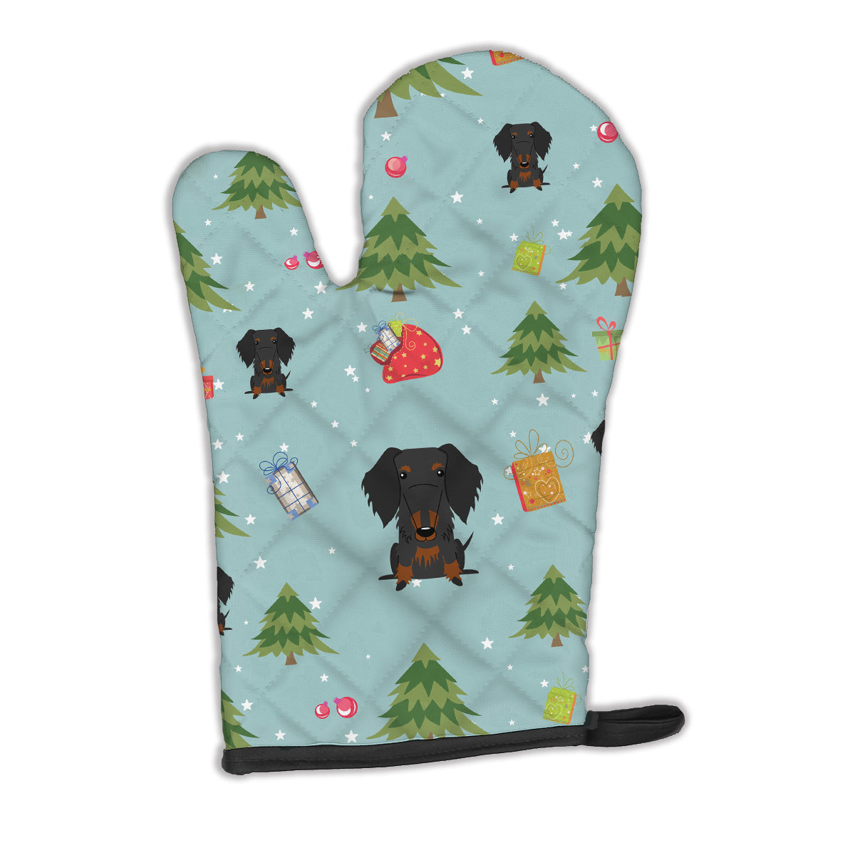Christmas Wire Haired Dachshund Black Tan Oven Mitt BB4787OVMT  the-store.com.