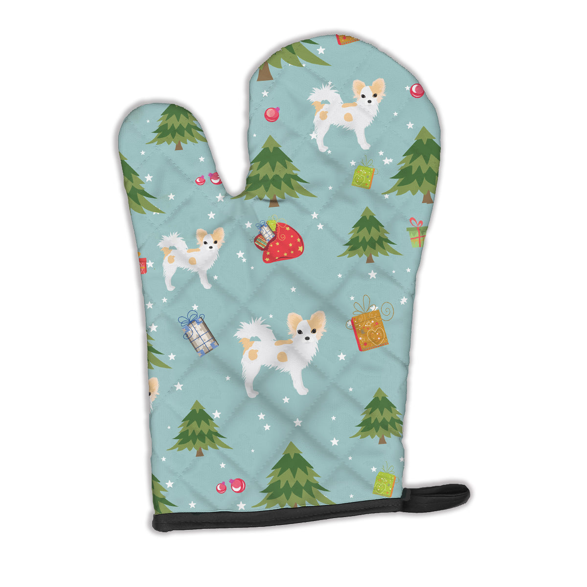 Christmas Longhair Pied Chihuahua Oven Mitt BB4927OVMT  the-store.com.