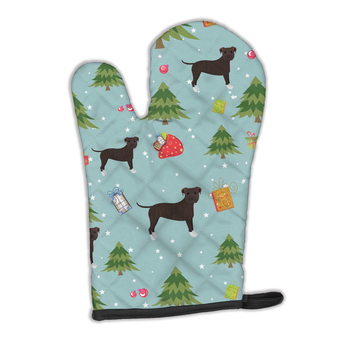 Christmas Brindle Staffordshire Bull Terrier Oven Mitt BB4985OVMT  the-store.com.