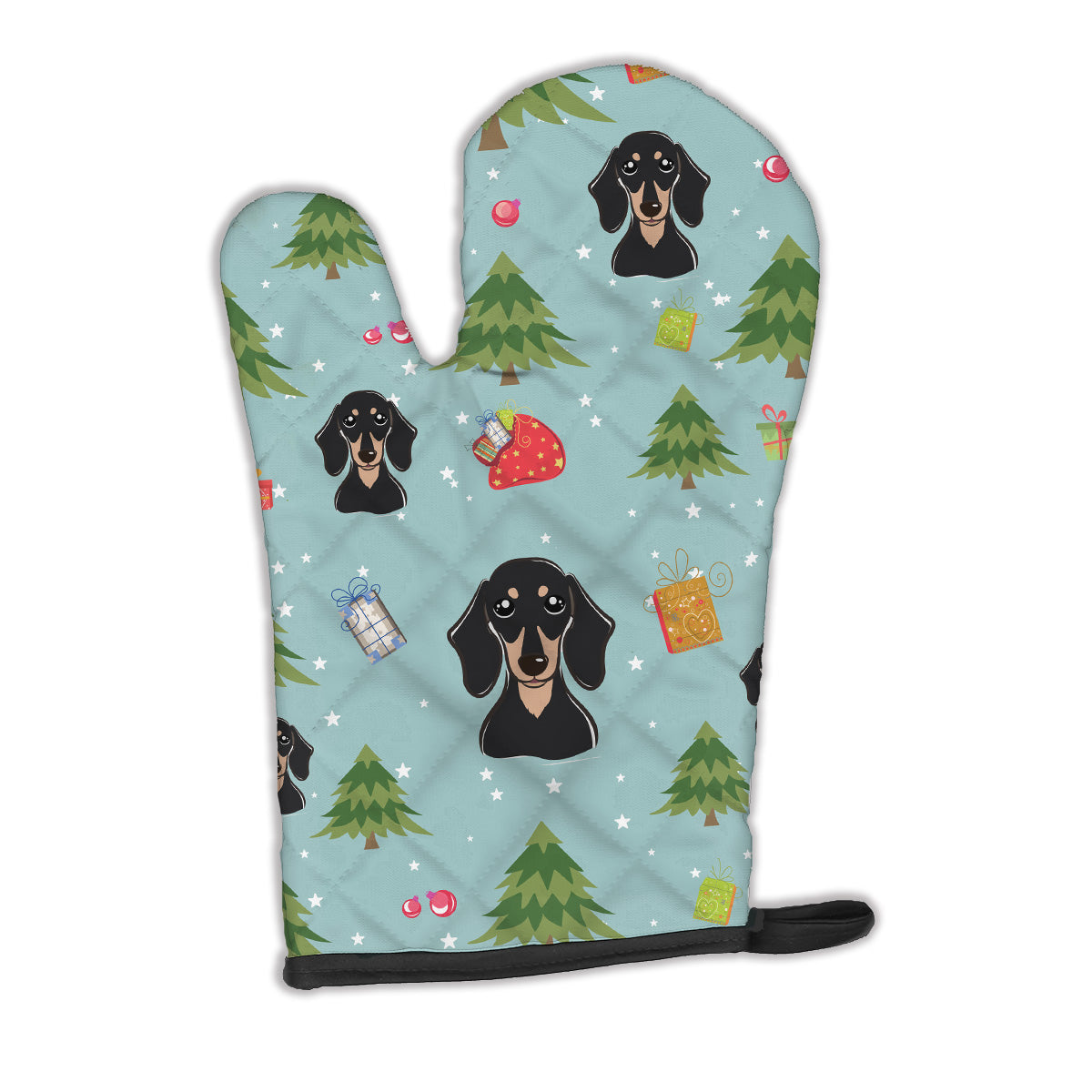 Christmas Smooth Black and Tan Dachshund Oven Mitt BB5004OVMT  the-store.com.