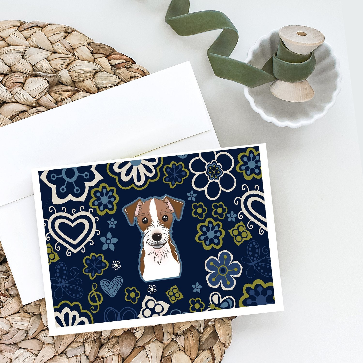 Buy this Blue Flowers Jack Russell Terrier Greeting Cards and Envelopes Pack of 8