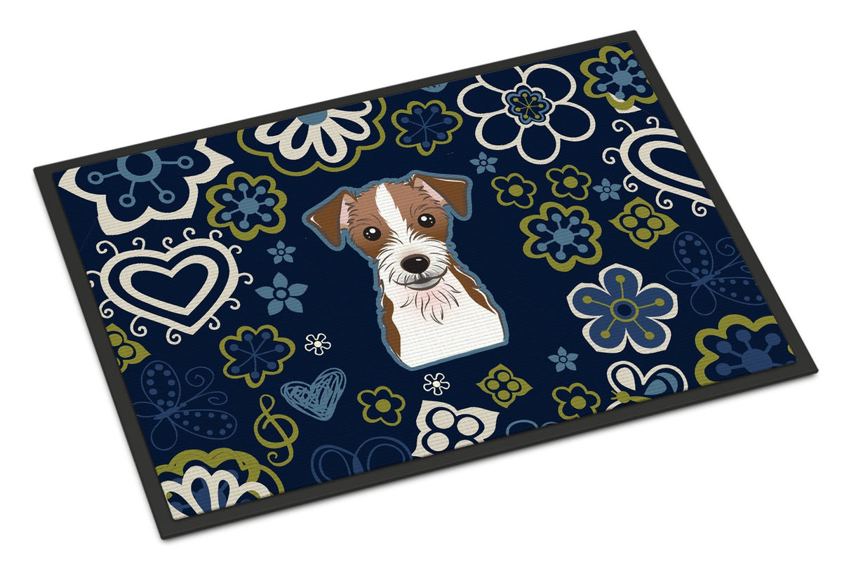 Blue Flowers Jack Russell Terrier Indoor or Outdoor Mat 24x36 BB5053JMAT by Caroline&#39;s Treasures