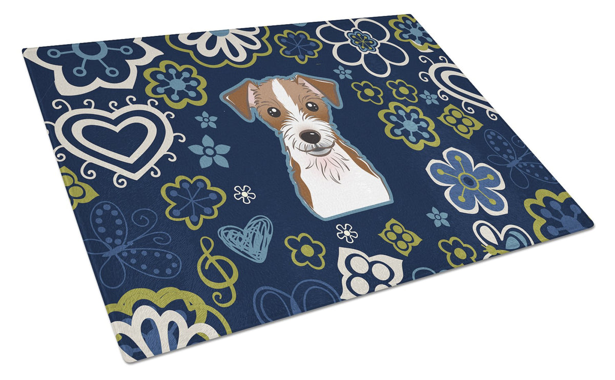 Blue Flowers Jack Russell Terrier Glass Cutting Board Large BB5053LCB by Caroline&#39;s Treasures