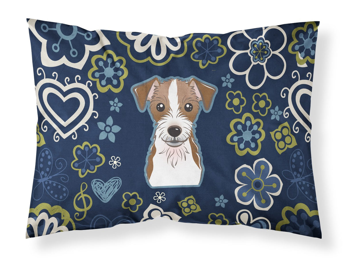 Blue Flowers Jack Russell Terrier Fabric Standard Pillowcase BB5053PILLOWCASE by Caroline&#39;s Treasures