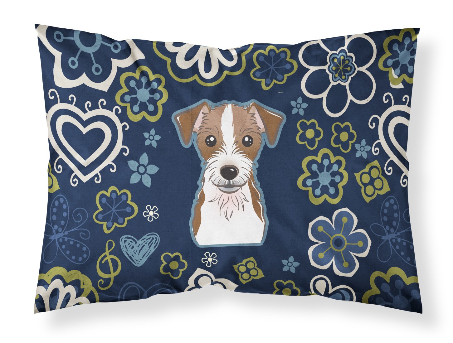 Blue Flowers Jack Russell Terrier Fabric Standard Pillowcase BB5053PILLOWCASE by Caroline's Treasures