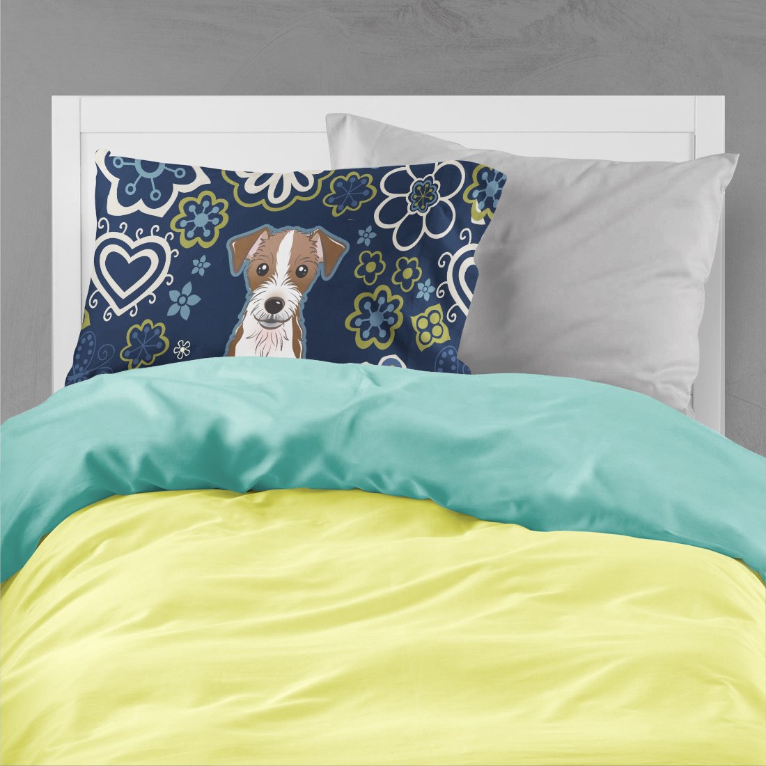Blue Flowers Jack Russell Terrier Fabric Standard Pillowcase BB5053PILLOWCASE by Caroline's Treasures