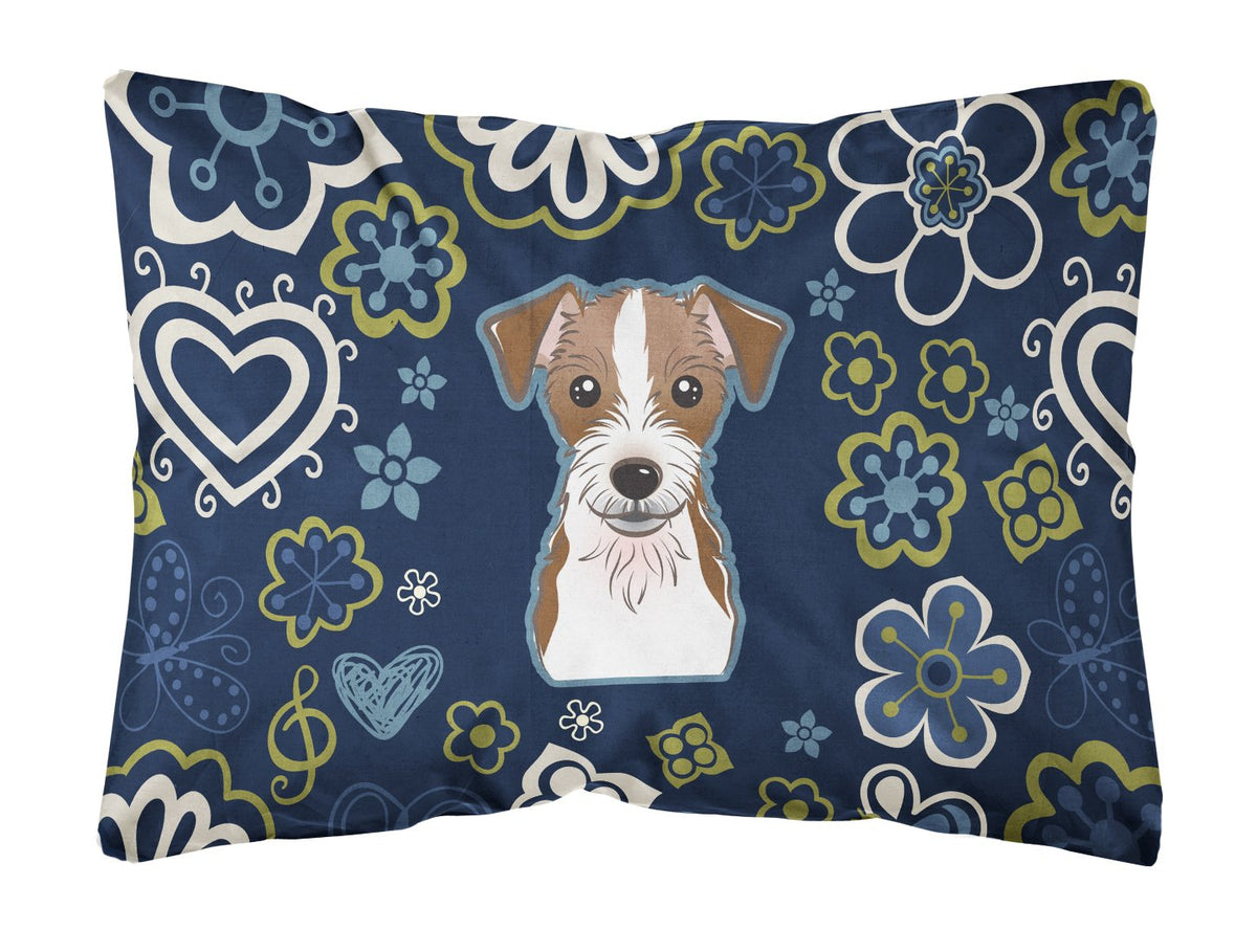 Blue Flowers Jack Russell Terrier Canvas Fabric Decorative Pillow BB5053PW1216 by Caroline&#39;s Treasures