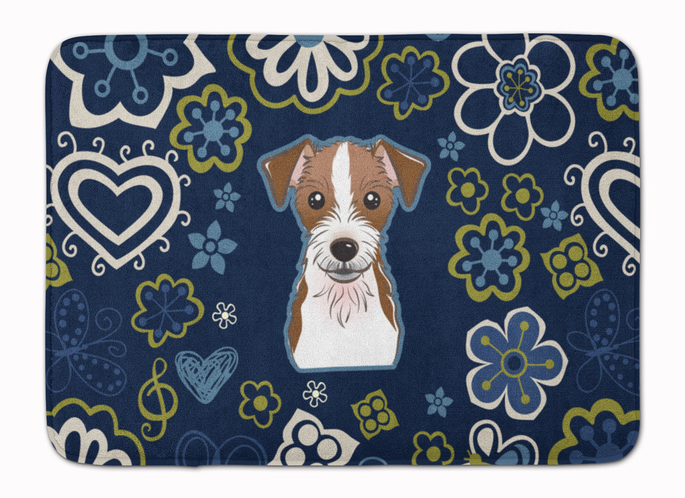 Blue Flowers Jack Russell Terrier Machine Washable Memory Foam Mat BB5053RUG - the-store.com