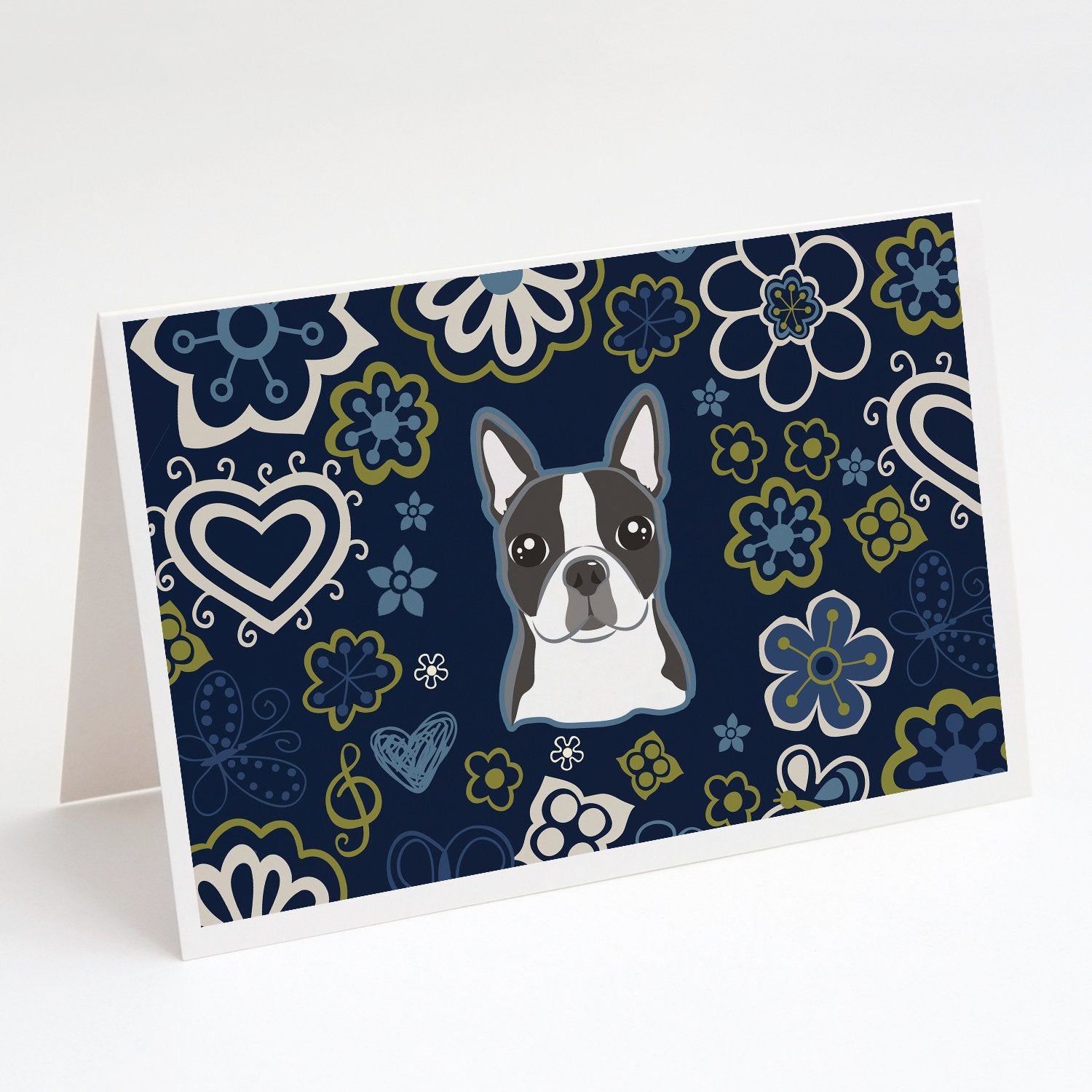 Buy this Blue Flowers Boston Terrier Greeting Cards and Envelopes Pack of 8