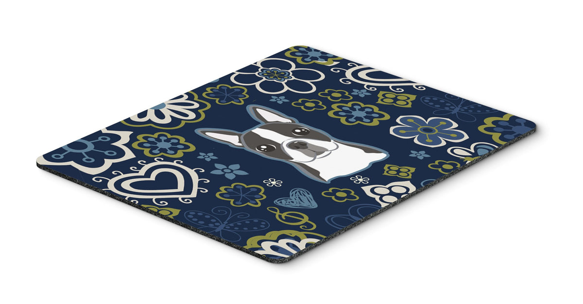 Blue Flowers Boston Terrier Mouse Pad, Hot Pad or Trivet BB5054MP by Caroline&#39;s Treasures
