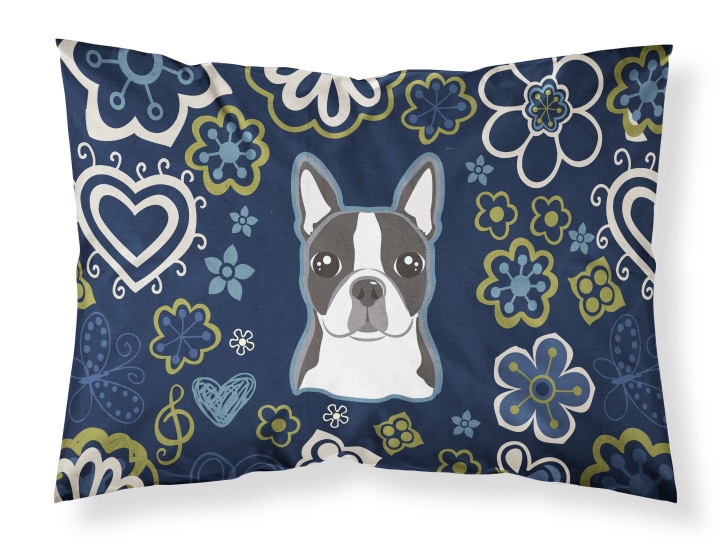 Blue Flowers Boston Terrier Fabric Standard Pillowcase BB5054PILLOWCASE by Caroline's Treasures