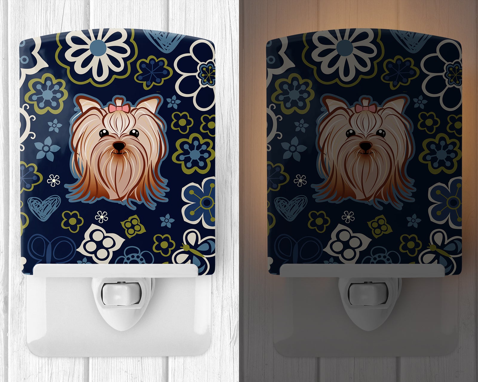 Caroline's Treasures Blue Flowers Yorkie Yorkishire Terrier Ceramic Night Light BB5055CNL