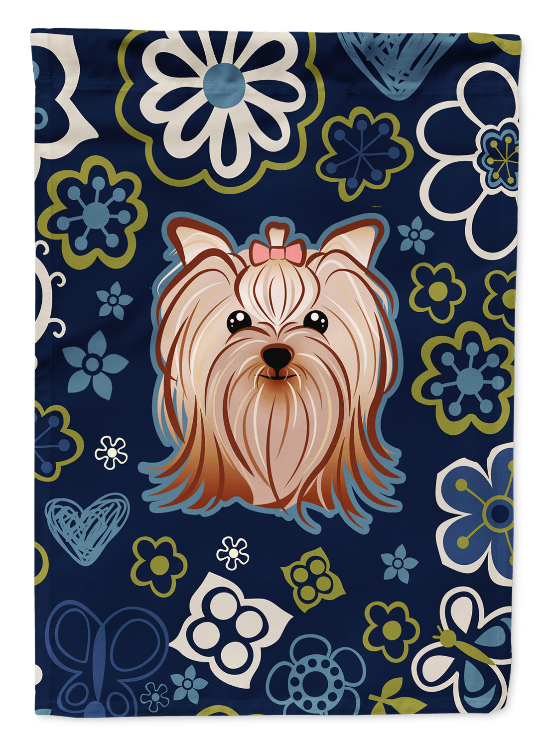 Blue Flowers Yorkie Yorkishire Terrier Flag Garden Size  the-store.com.