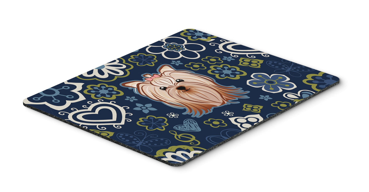 Blue Flowers Yorkie Yorkishire Terrier Mouse Pad, Hot Pad or Trivet by Caroline&#39;s Treasures