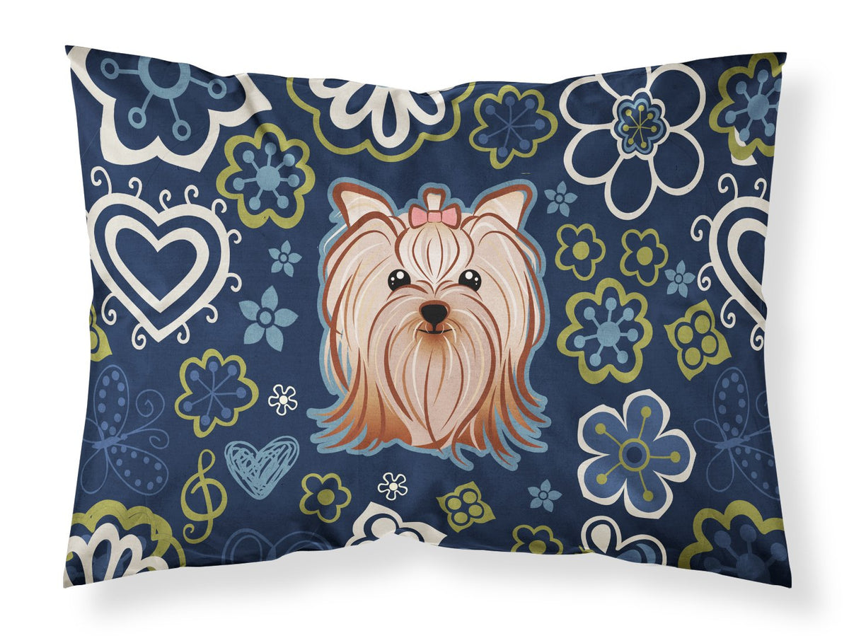 Blue Flowers Yorkie Yorkishire Terrier Fabric Standard Pillowcase BB5055PILLOWCASE by Caroline&#39;s Treasures