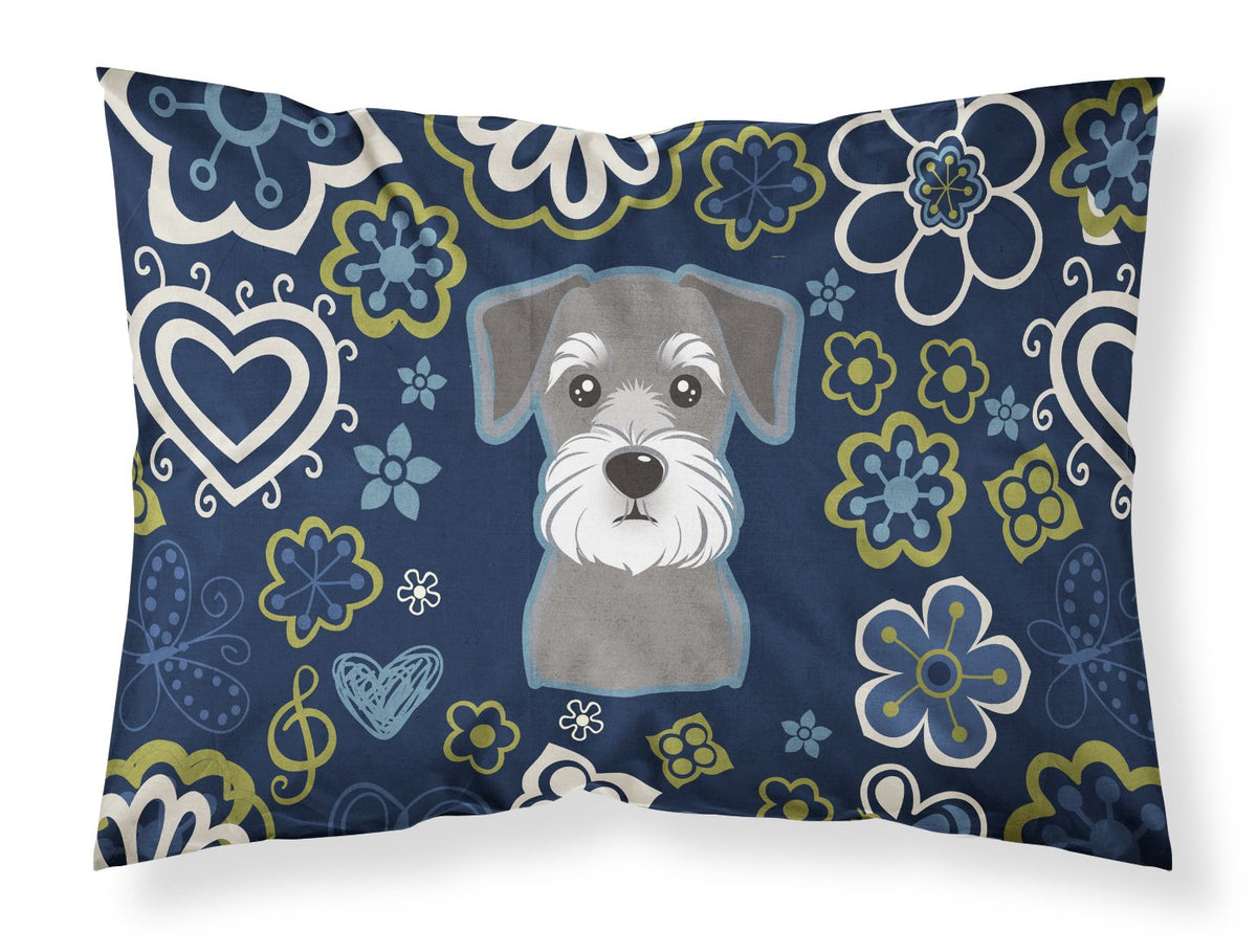 Blue Flowers Schnauzer Fabric Standard Pillowcase BB5057PILLOWCASE by Caroline&#39;s Treasures
