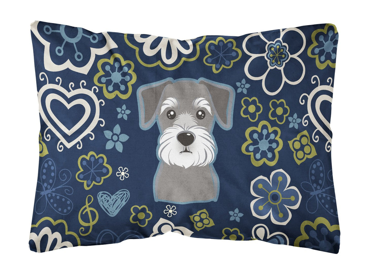 Blue Flowers Schnauzer Canvas Fabric Decorative Pillow BB5057PW1216 by Caroline&#39;s Treasures