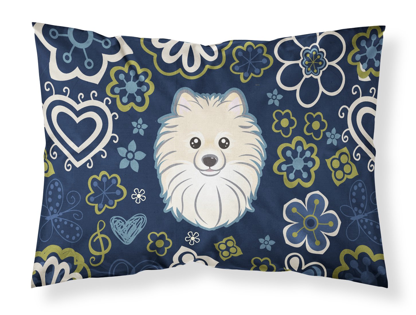 Blue Flowers Pomeranian Fabric Standard Pillowcase BB5058PILLOWCASE by Caroline's Treasures