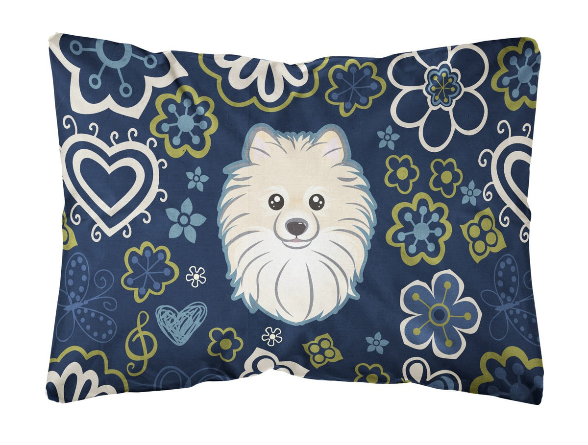 Blue Flowers Pomeranian Canvas Fabric Decorative Pillow BB5058PW1216 by Caroline&#39;s Treasures