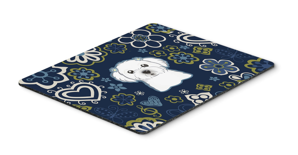Blue Flowers Maltese Mouse Pad, Hot Pad or Trivet BB5059MP by Caroline&#39;s Treasures