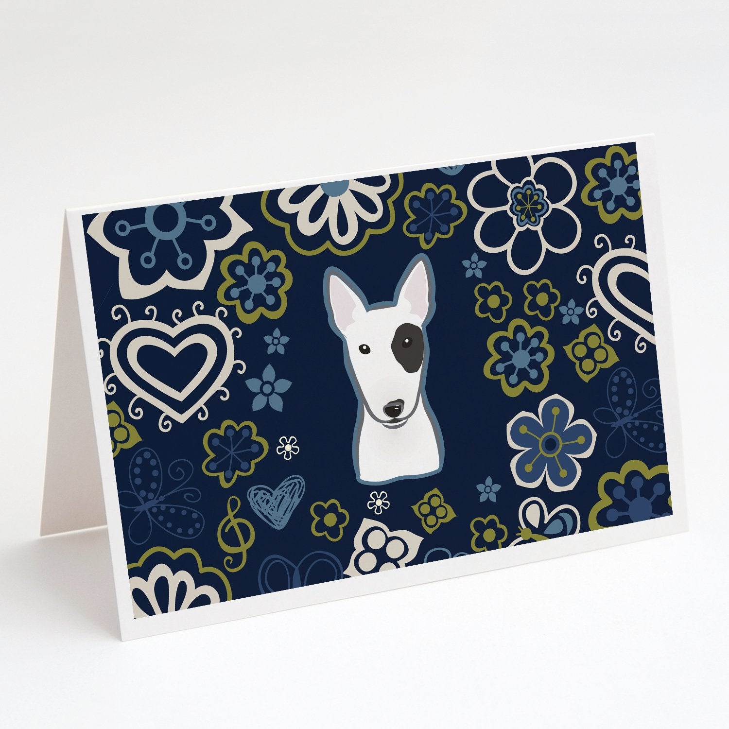 Buy this Blue Flowers Bull Terrier Greeting Cards and Envelopes Pack of 8