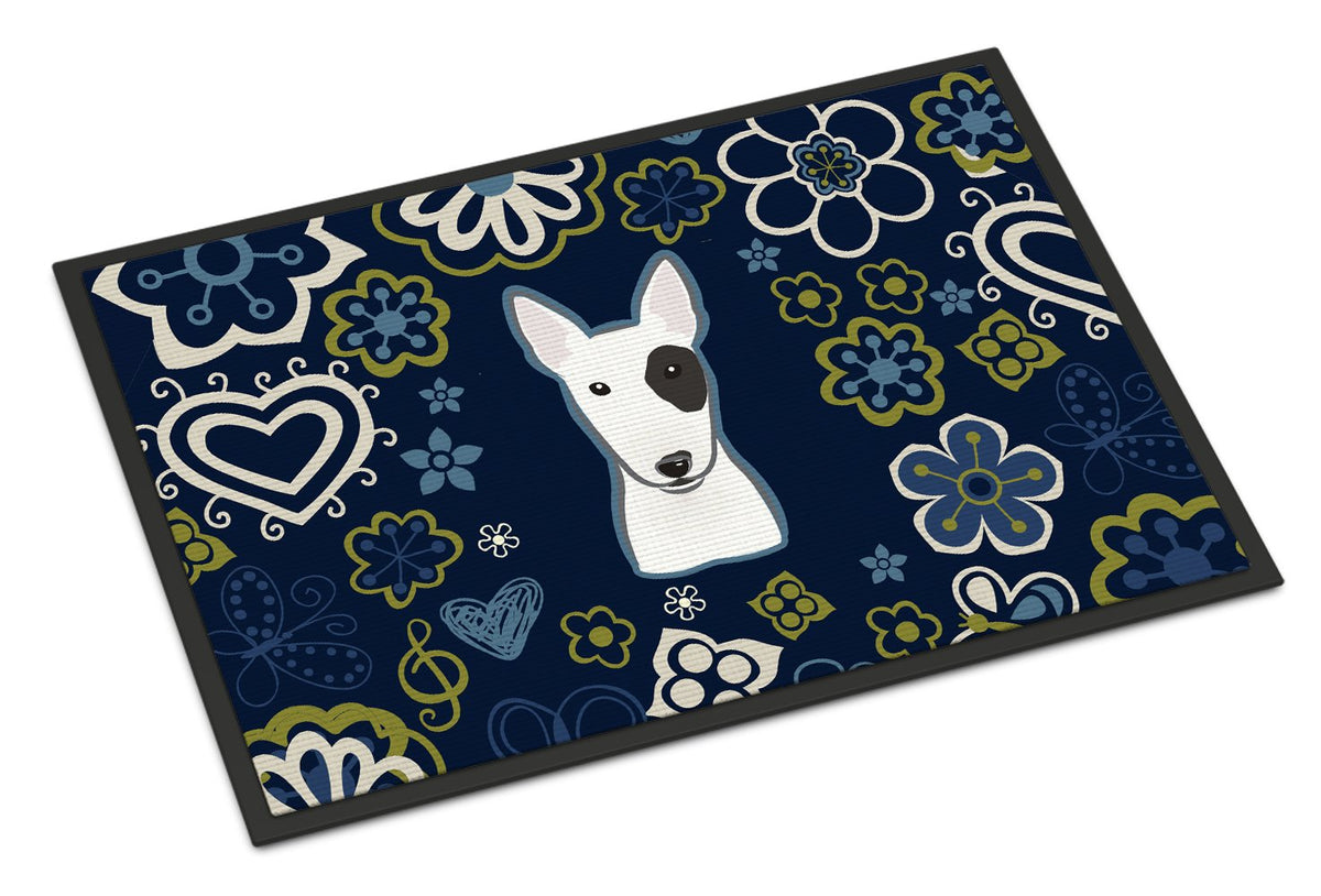 Blue Flowers Bull Terrier Indoor or Outdoor Mat 24x36 BB5060JMAT by Caroline&#39;s Treasures