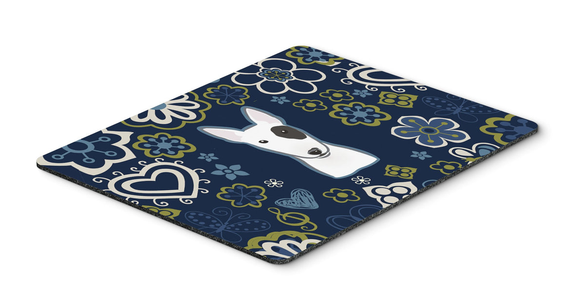 Blue Flowers Bull Terrier Mouse Pad, Hot Pad or Trivet by Caroline&#39;s Treasures