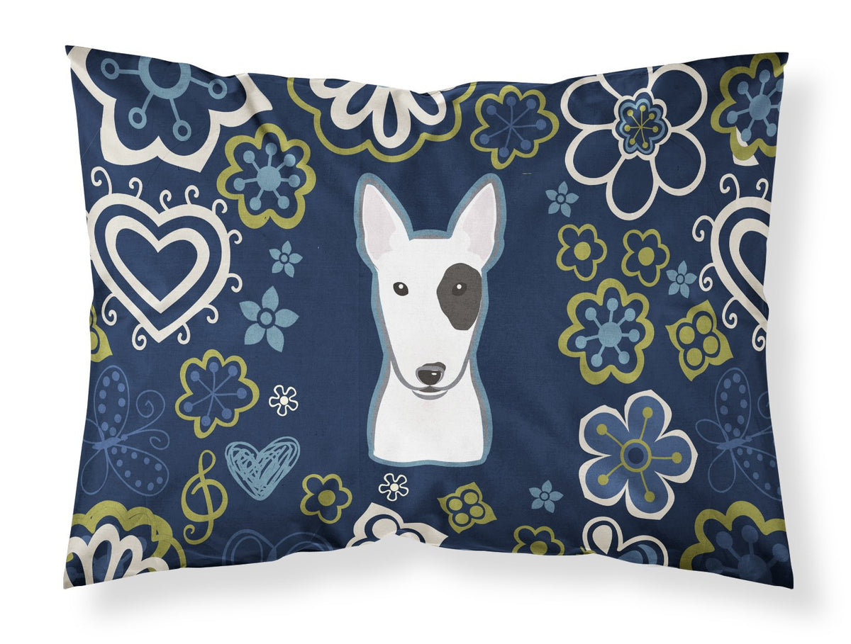 Blue Flowers Bull Terrier Fabric Standard Pillowcase BB5060PILLOWCASE by Caroline&#39;s Treasures