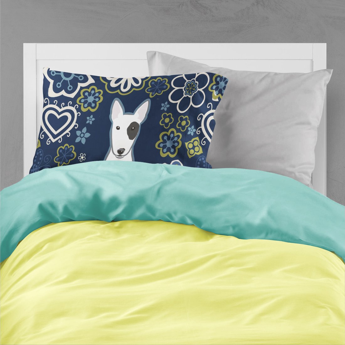 Blue Flowers Bull Terrier Fabric Standard Pillowcase BB5060PILLOWCASE by Caroline's Treasures
