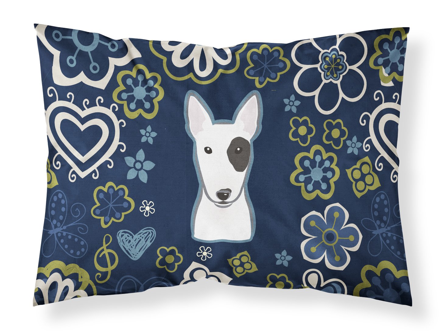 Blue Flowers Bull Terrier Fabric Standard Pillowcase BB5060PILLOWCASE by Caroline's Treasures