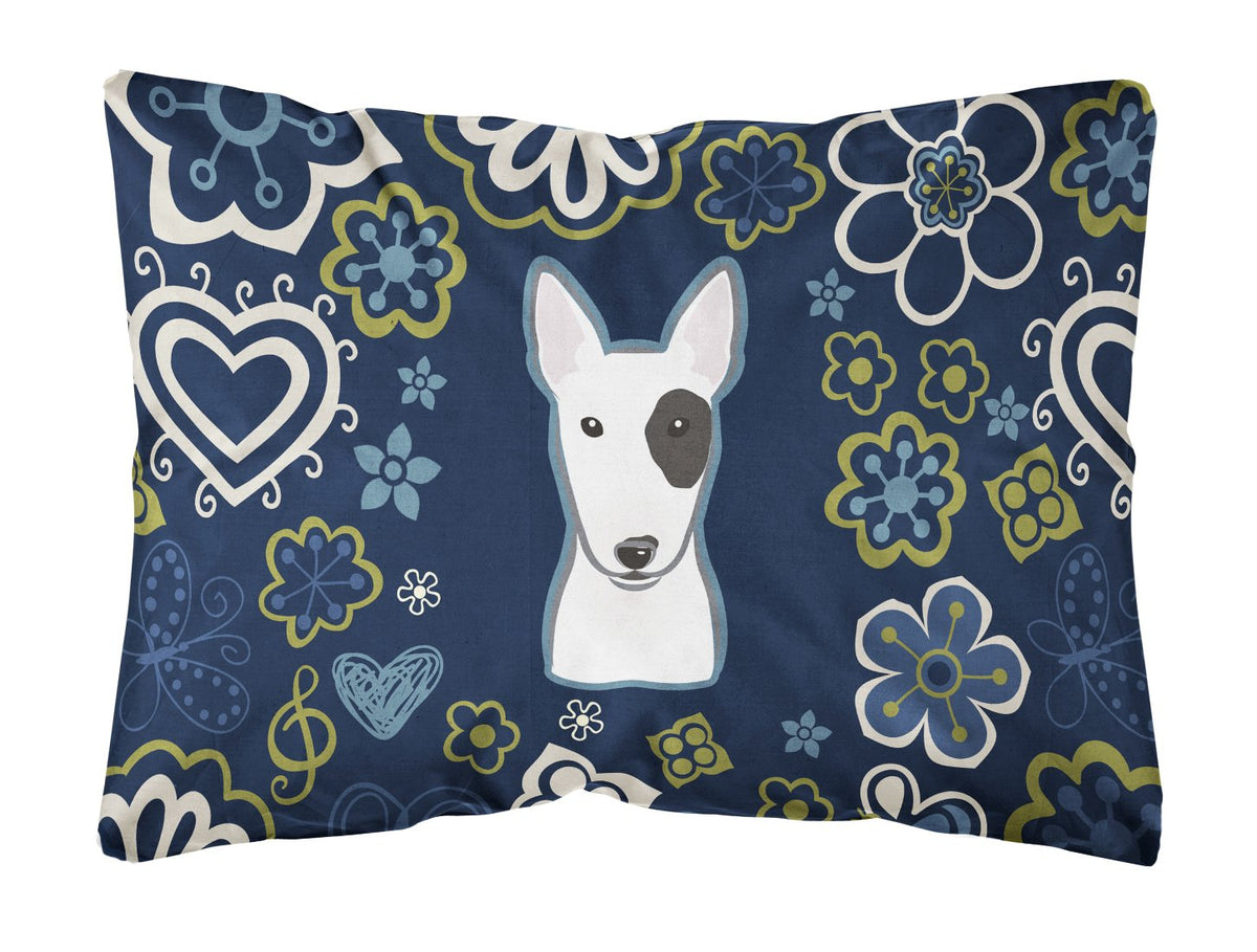 Blue Flowers Bull Terrier Canvas Fabric Decorative Pillow BB5060PW1216 by Caroline&#39;s Treasures