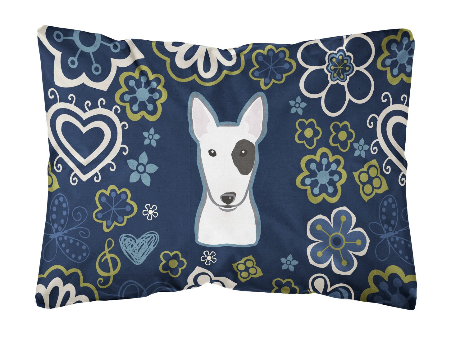 Blue Flowers Bull Terrier Canvas Fabric Decorative Pillow BB5060PW1216 by Caroline's Treasures