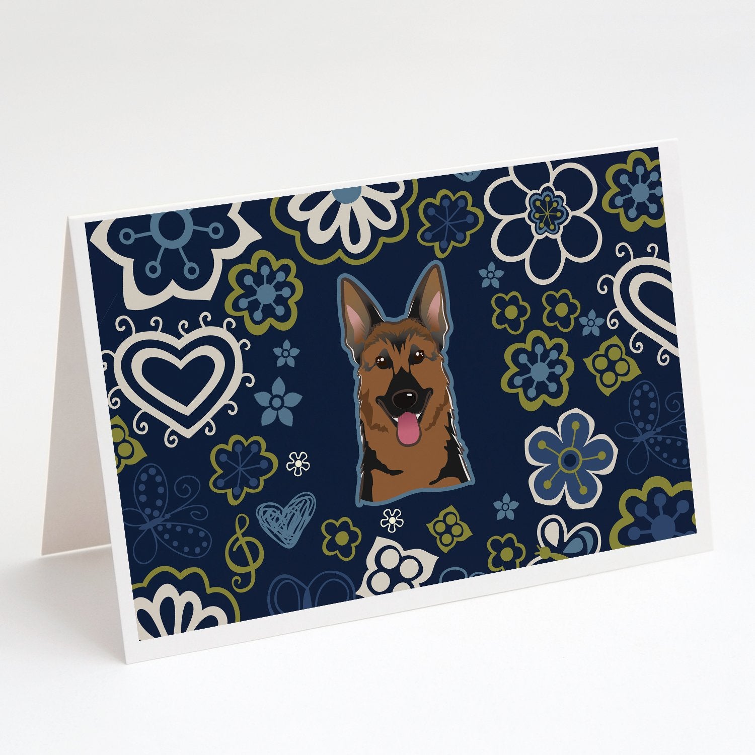 Buy this Blue Flowers German Shepherd Greeting Cards and Envelopes Pack of 8