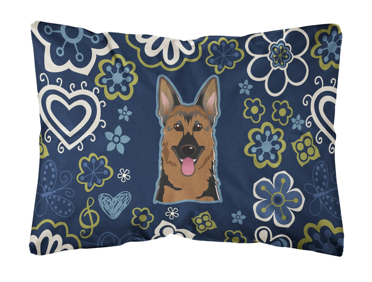 Blue Flowers German Shepherd Canvas Fabric Decorative Pillow BB5062PW1216 by Caroline&#39;s Treasures