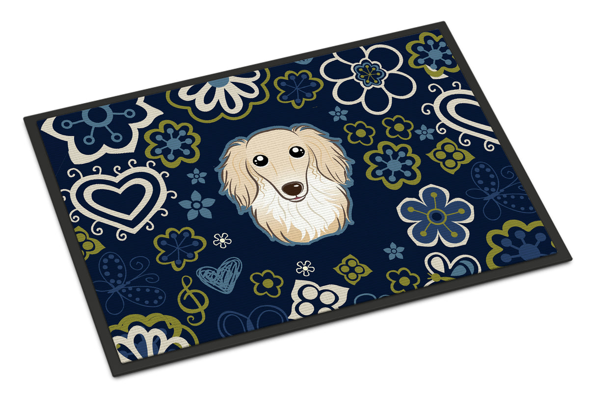 Blue Flowers Longhair Creme Dachshund Indoor or Outdoor Mat 18x27 BB5063MAT - the-store.com