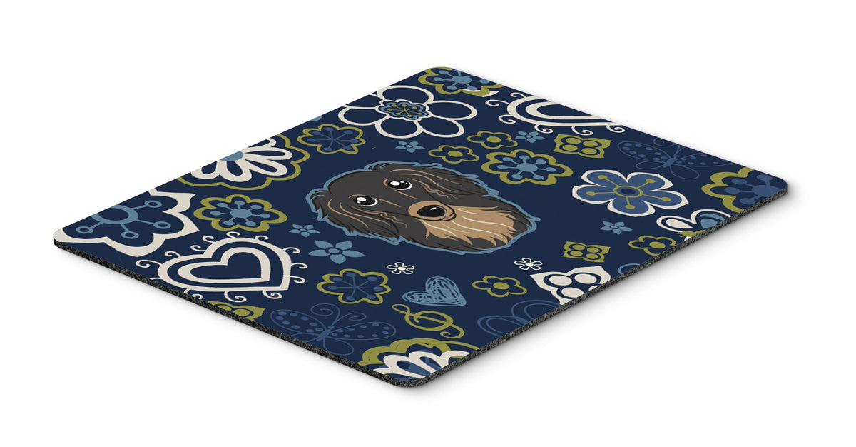 Blue Flowers Longhair Black and Tan Dachshund Mouse Pad, Hot Pad or Trivet by Caroline&#39;s Treasures