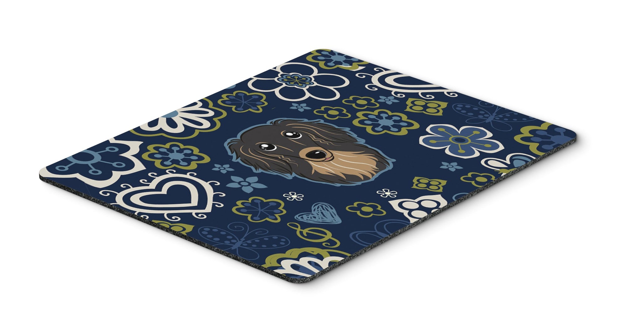 Blue Flowers Longhair Black and Tan Dachshund Mouse Pad, Hot Pad or Trivet by Caroline's Treasures