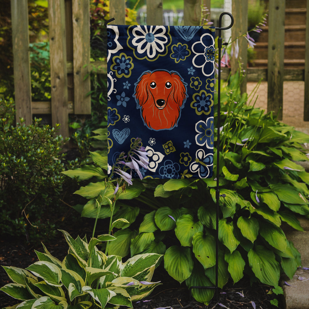 Blue Flowers Longhair Red Dachshund Flag Garden Size BB5065GF