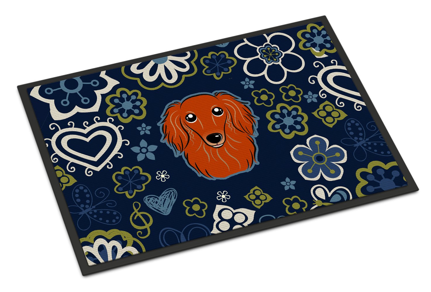 Blue Flowers Longhair Red Dachshund Indoor or Outdoor Mat 24x36 BB5065JMAT by Caroline's Treasures