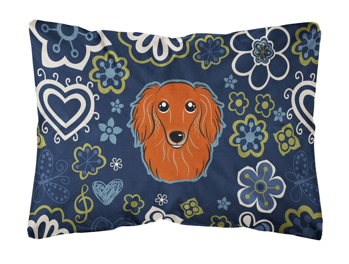 Blue Flowers Longhair Red Dachshund Canvas Fabric Decorative Pillow BB5065PW1216 by Caroline&#39;s Treasures