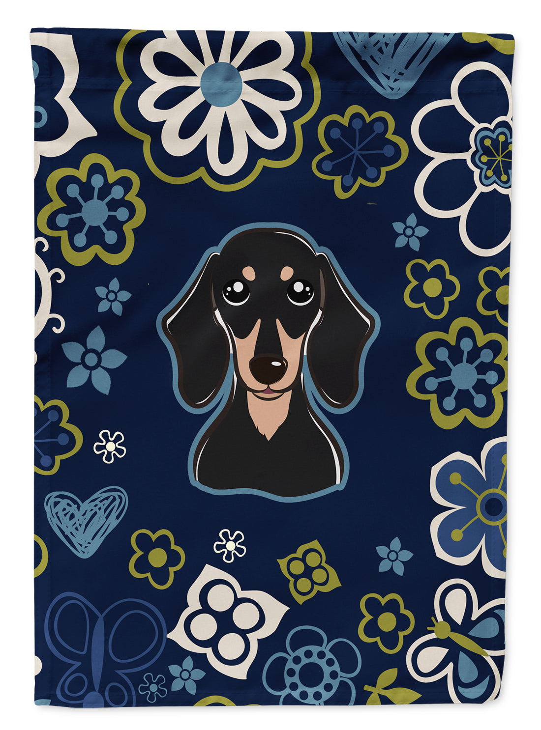 Blue Flowers Smooth Black and Tan Dachshund Flag Garden Size BB5066GF  the-store.com.
