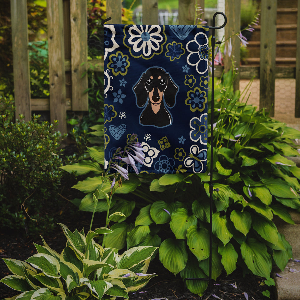 Blue Flowers Smooth Black and Tan Dachshund Flag Garden Size BB5066GF  the-store.com.