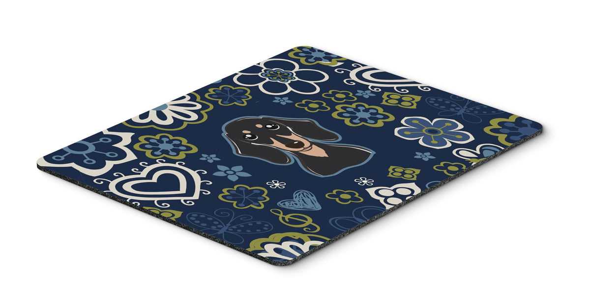 Blue Flowers Smooth Black and Tan Dachshund Mouse Pad, Hot Pad or Trivet BB5066MP by Caroline&#39;s Treasures