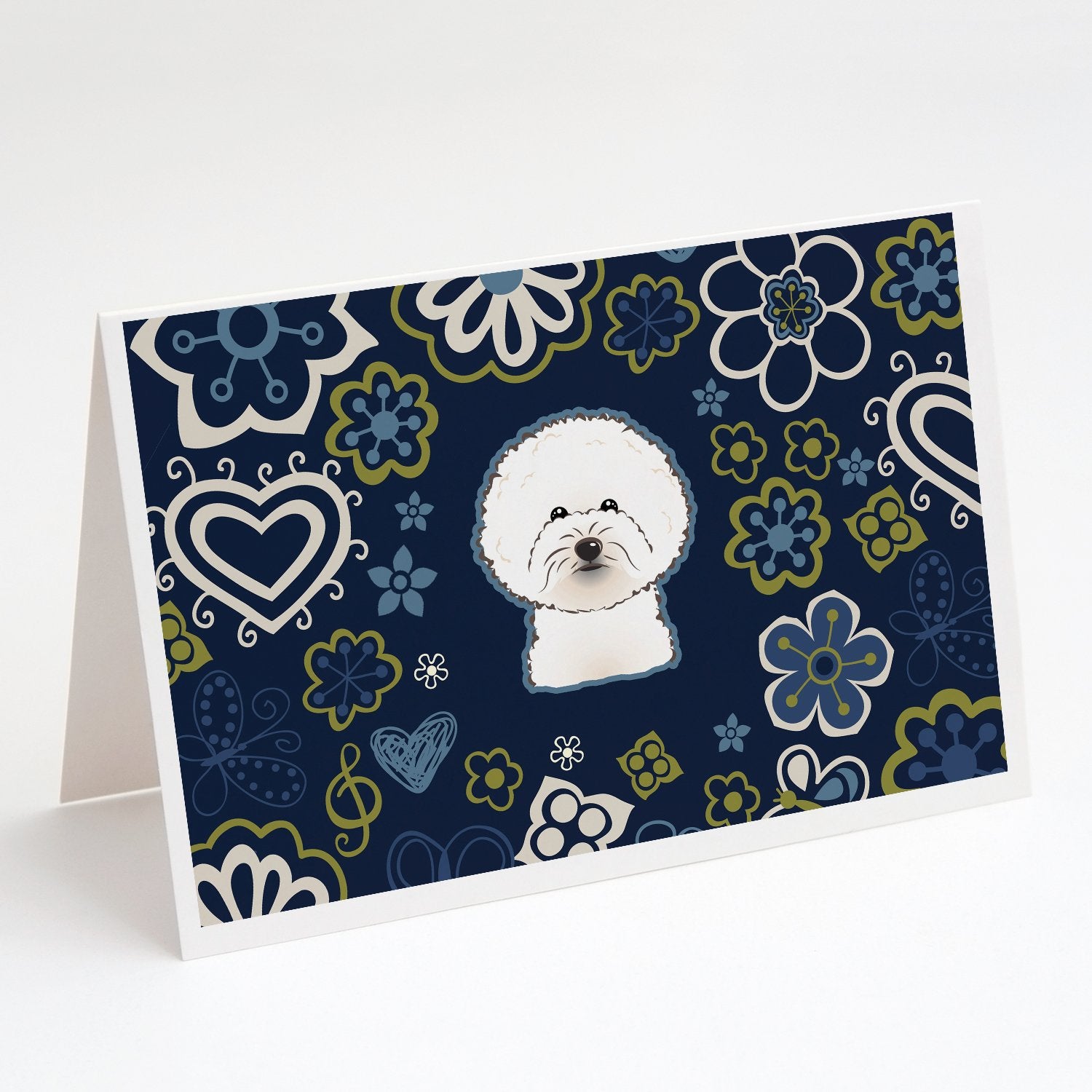 Buy this Blue Flowers Bichon Frise Greeting Cards and Envelopes Pack of 8